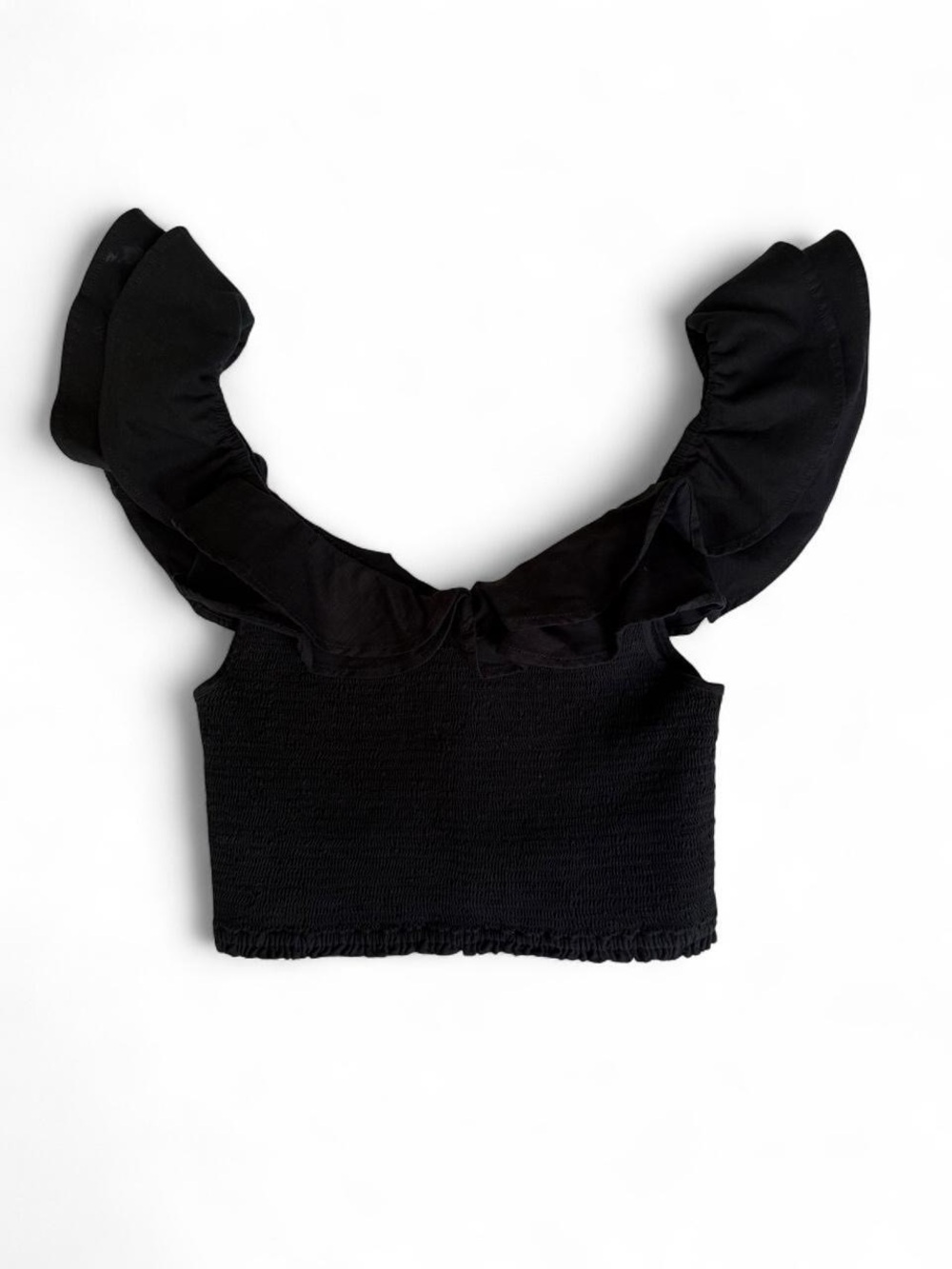 Anthropologie Maeve Black Smocked Ruffle Crop Top Women’s US 2